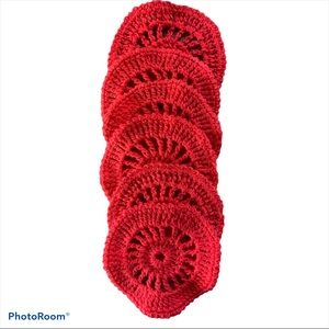 6 Red Vintage Crochet Doilies/Coasters Table